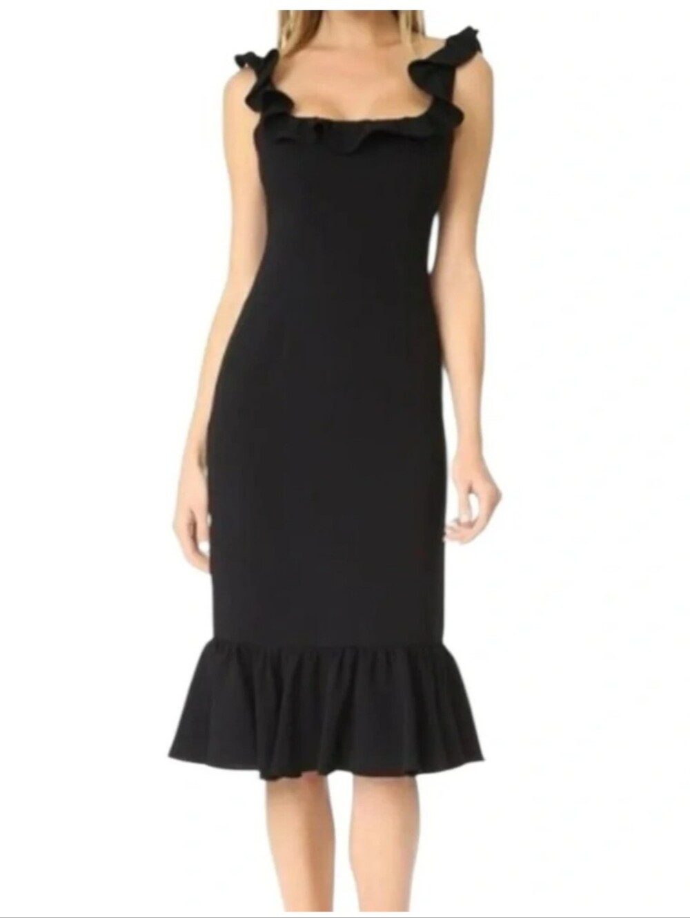 Cinq à Sept Opalina Ruffle Black Midi Dress Size 6 Flounce Mermaid‎ Hem LBD